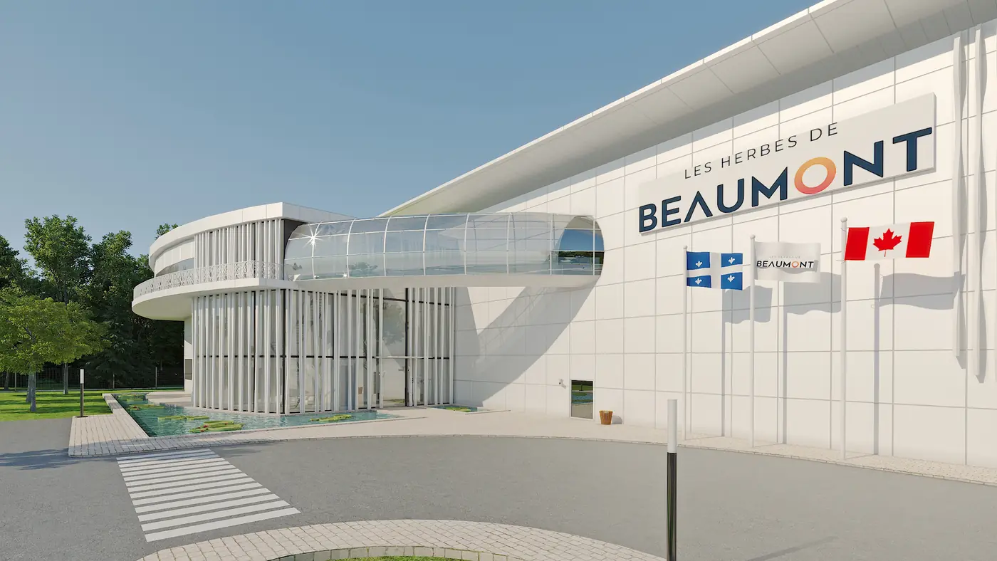 Entrée et façade portant l’enseigne Les Herbes de Beaumont