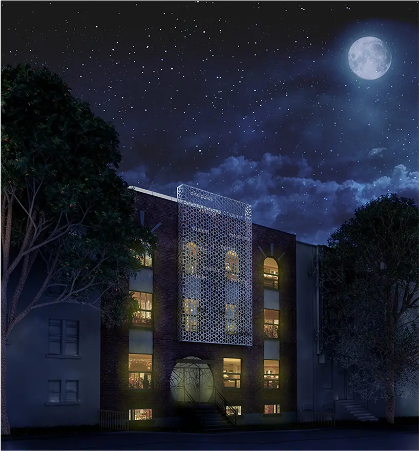 Immeuble éclairé de nuit