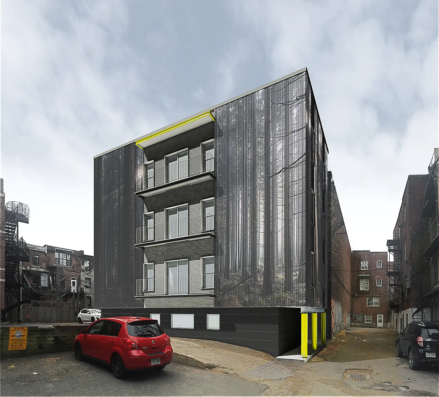 Immeuble à façade métallique ajourée