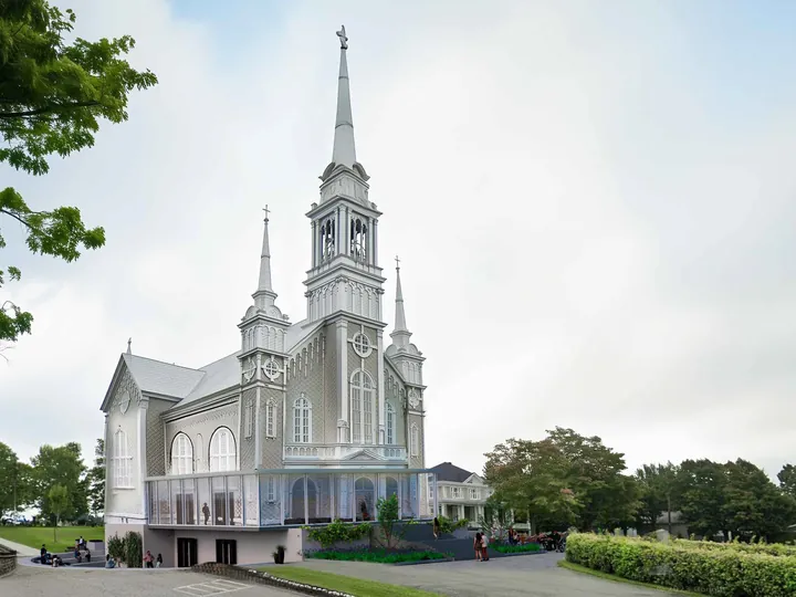 Rendu de l’église restaurée et de son socle vitré