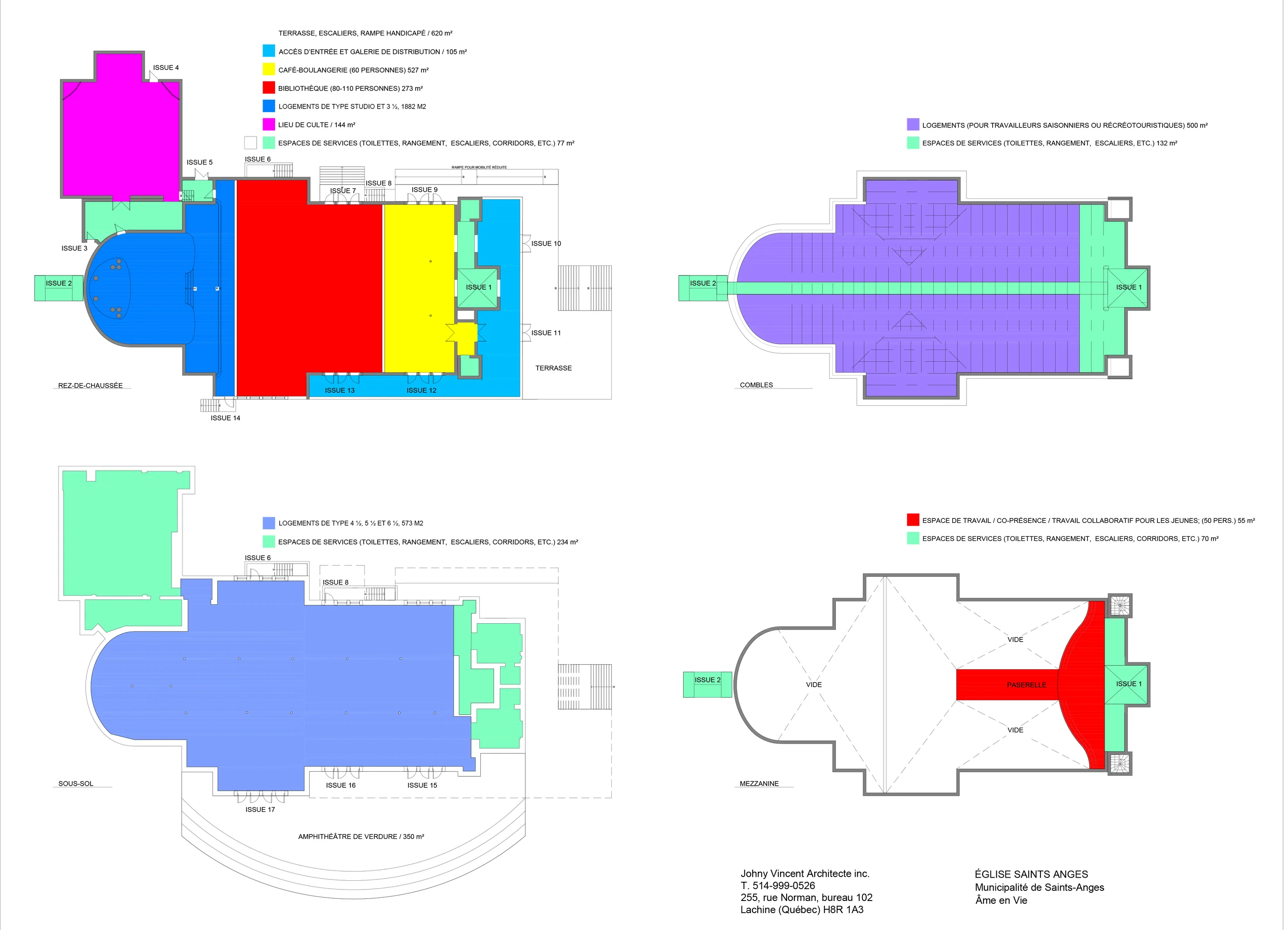 Plans du programme : rez-de-chaussée, combles, sous-sol et mezzanine