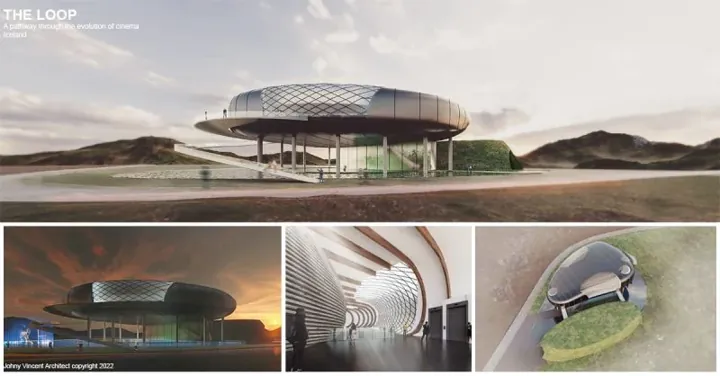 THE LOOP — Iceland Movie Pavilion, 2023 — planche avec rendus du pavillon circulaire