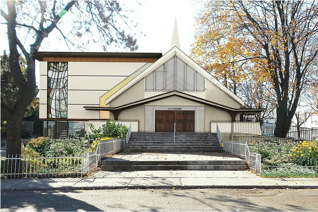 Façade de l’église et escalier d’entrée